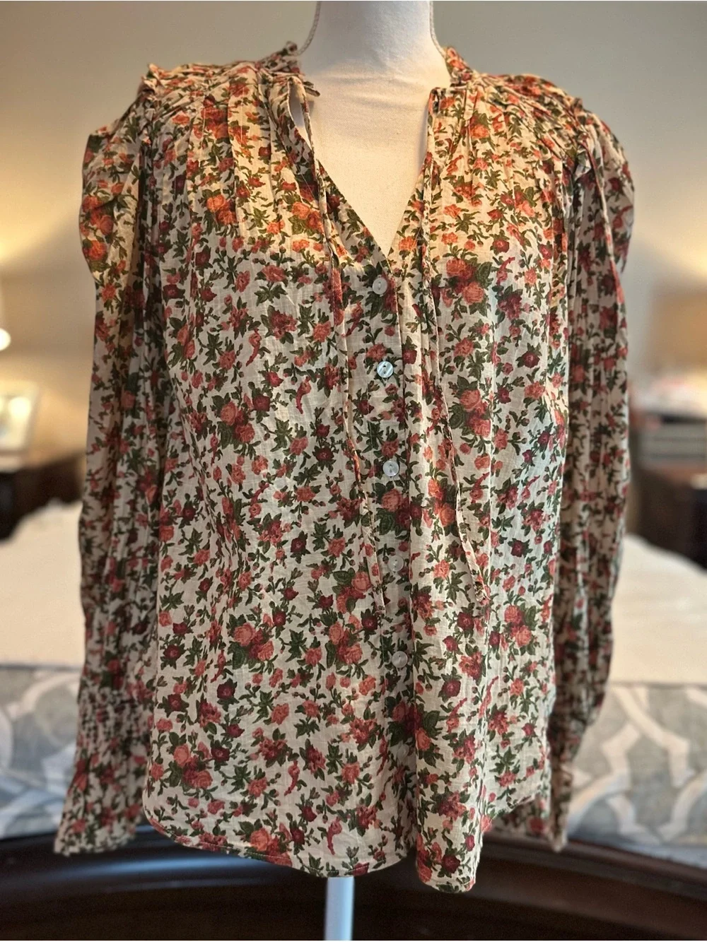 Free People Meant To Be Floral Blouse Vintage Combo Boho Puff Sleeve Size S